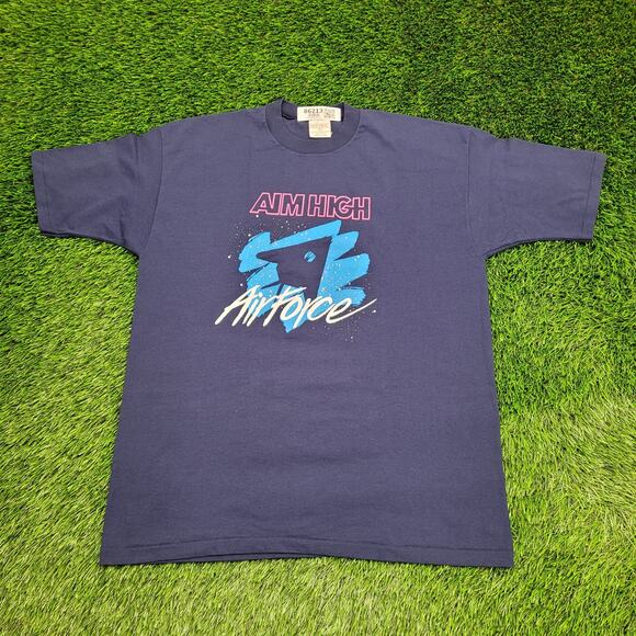 Vintage 80s Aim-High US Air-Force Shirt Large 22x28 Aviation USA USF - Picture 1 of 13